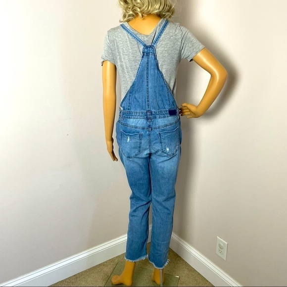 Almost Famous Distressed Cropped Overalls – Blue, Size 7 - Picture 5 of 12